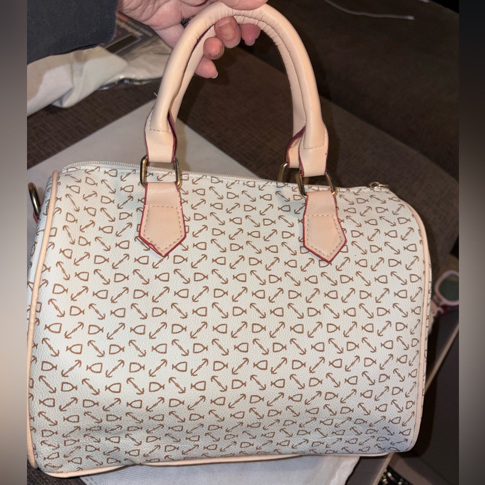 Cream Tan Monogram Mini Duffle Satchel Bag Neutral Aesthetic Structured Purse